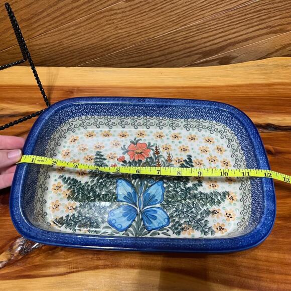Unikat 1497 Ultimate Bakeware Butterfly Holly 10" Baker Blue Boleslawiec Poland - Picture 6 of 10